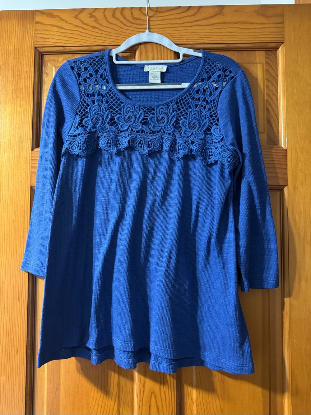 Crochet Yoke Long Sleeve Tee in Royal Blue